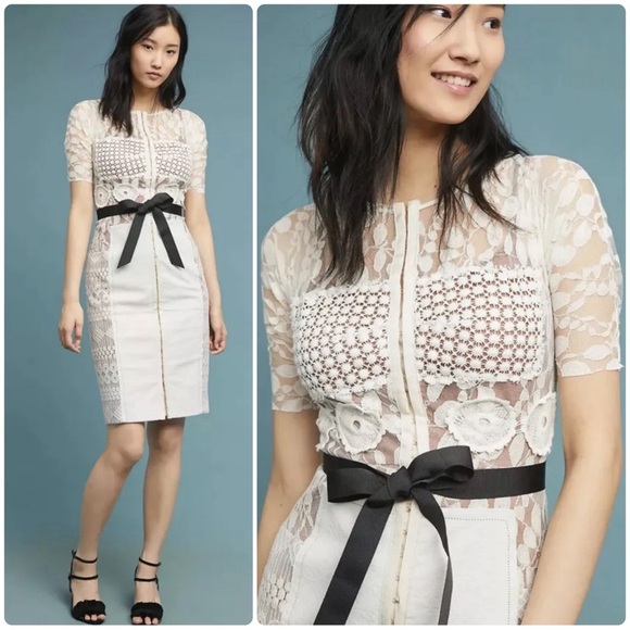 Anthropologie x Beguile by Byron Lars Carissima Sheath Dress Cream Ivory Lace 4P